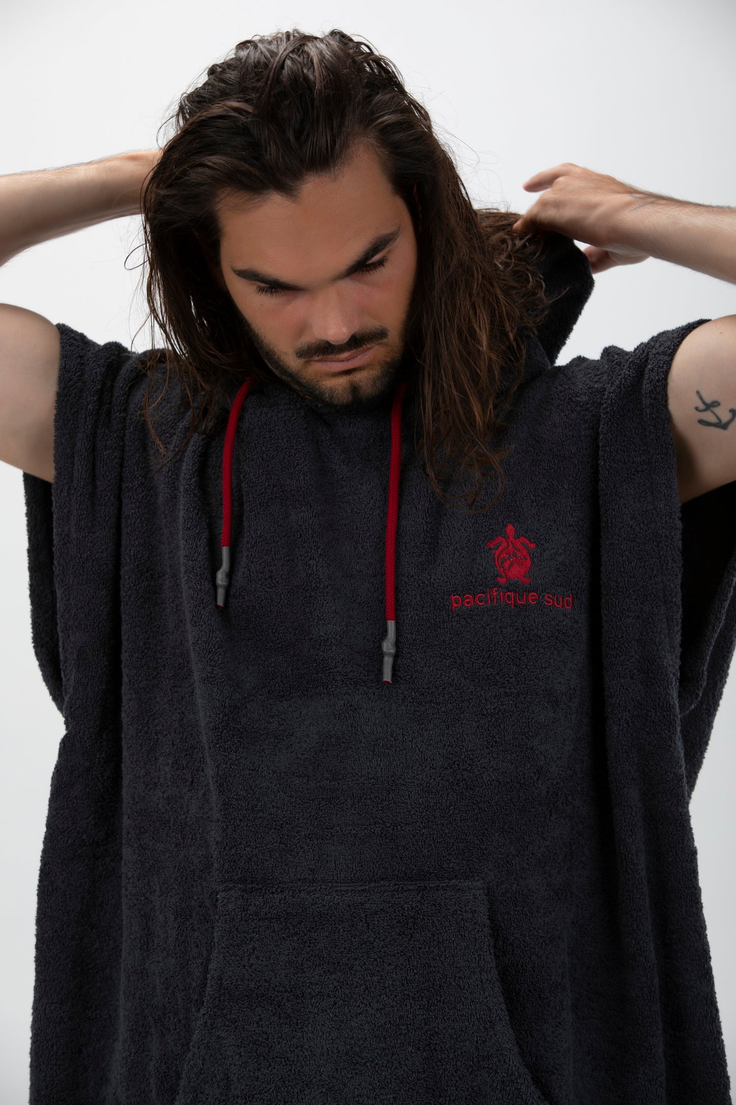 Surf Poncho Grigio Scuro - Taglia Larga - Cotone - senza maniche