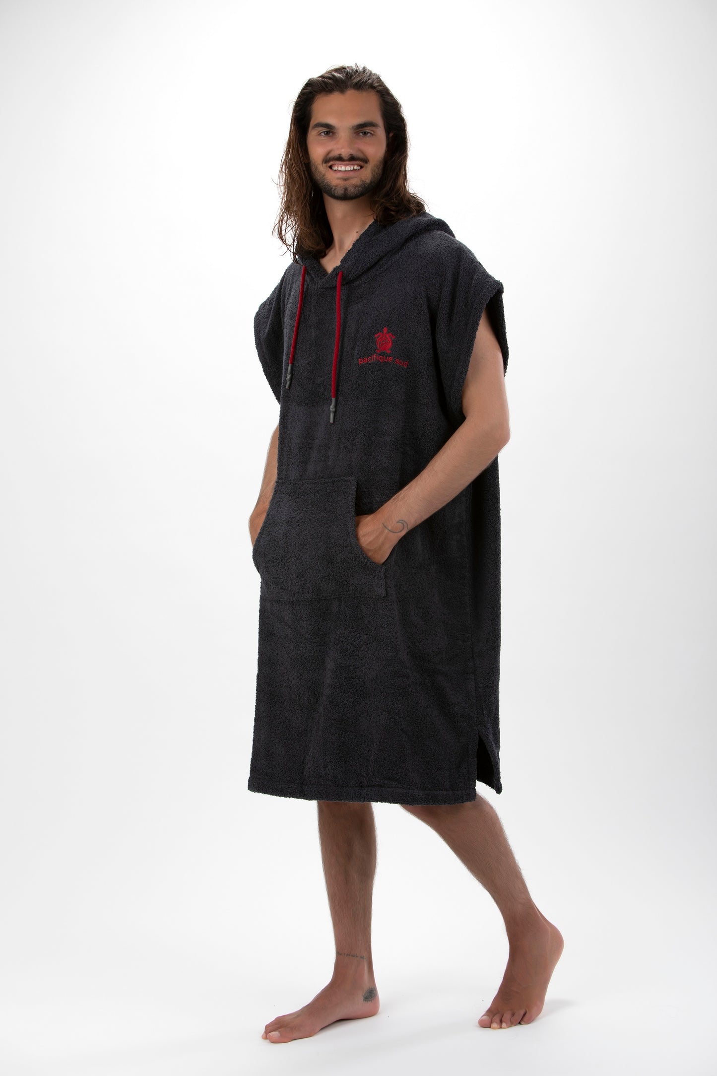 Surf Poncho Grigio Scuro - Taglia Larga - Cotone - senza maniche