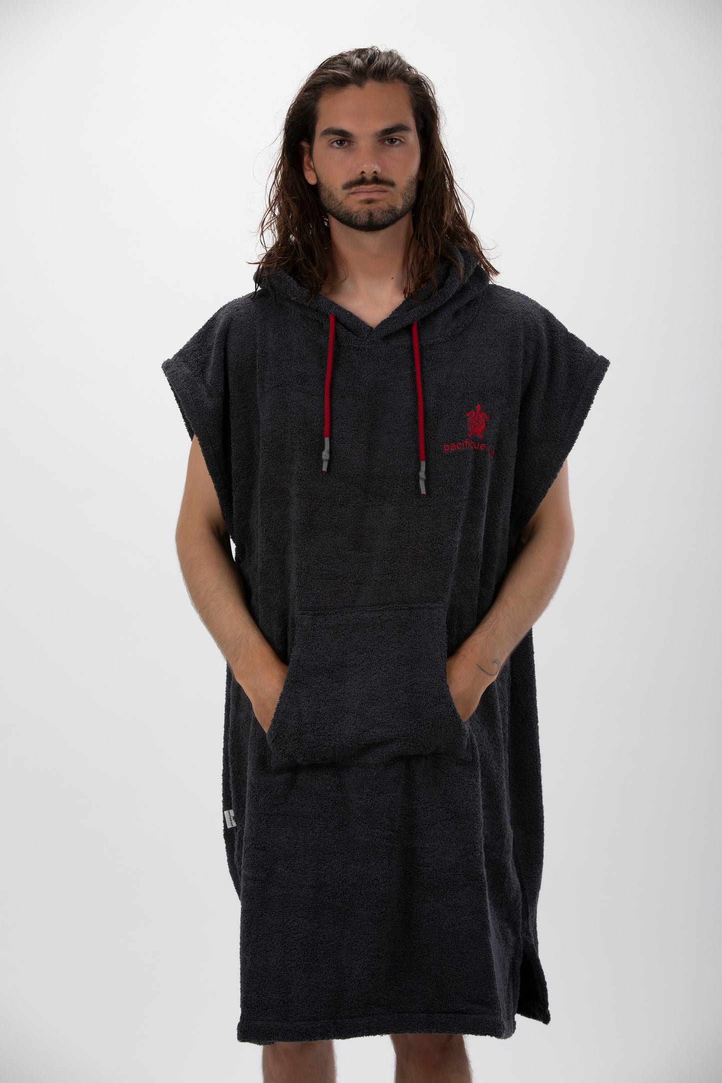 Surf Poncho Grigio Scuro - Taglia Larga - Cotone - senza maniche