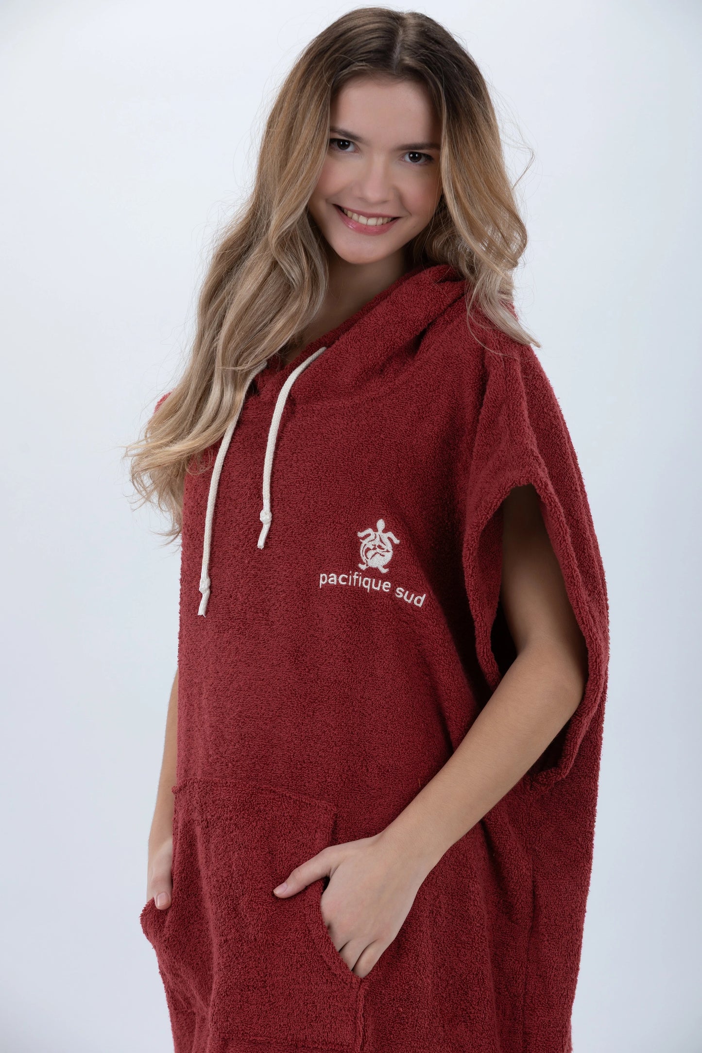 Poncho Surf Bordô - Tamanho Médio - Algodão - sem mangas