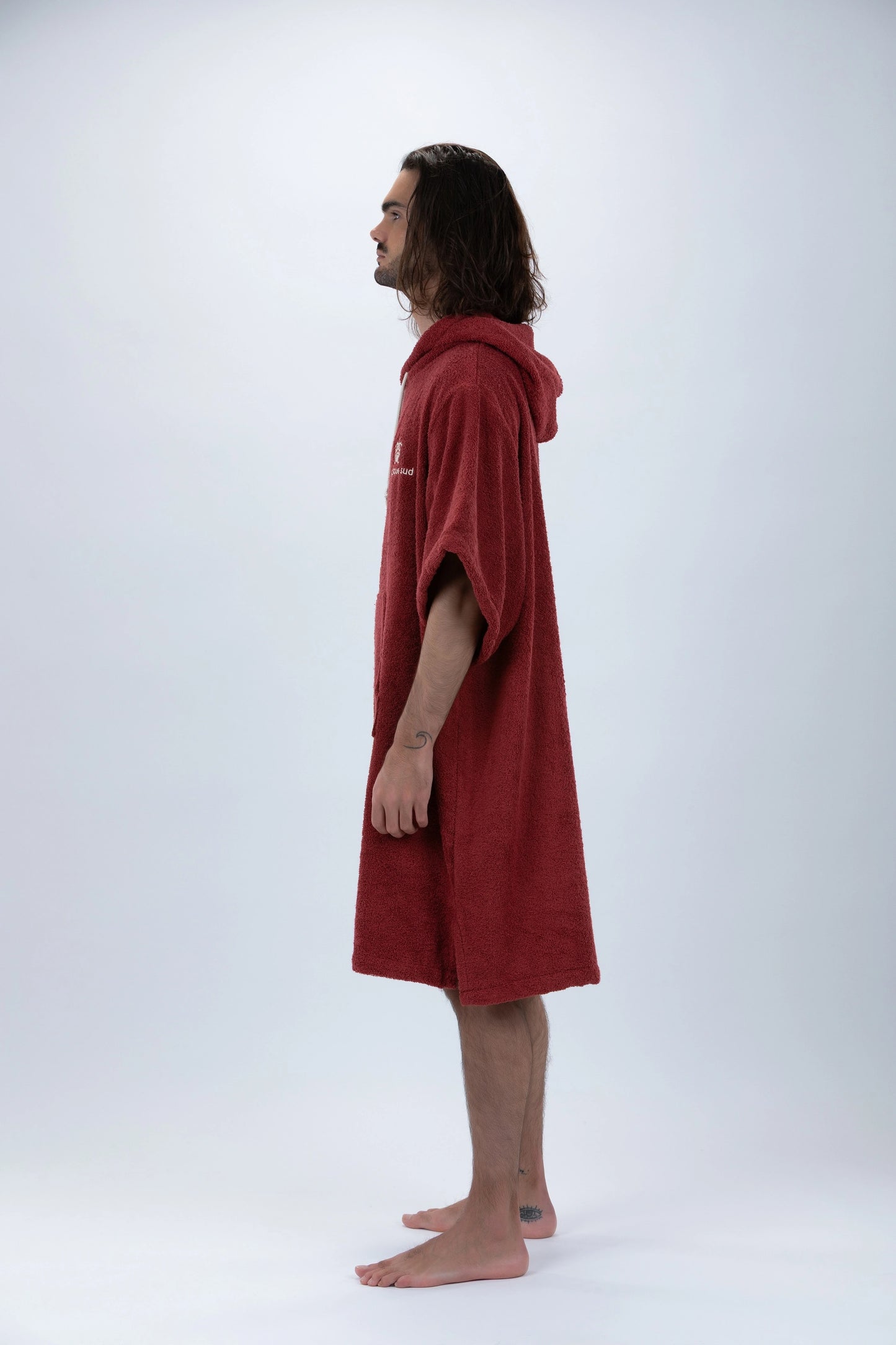 Surf Poncho Bordowy - Rozmiar uniwersalny - Bawełna - z rękawami