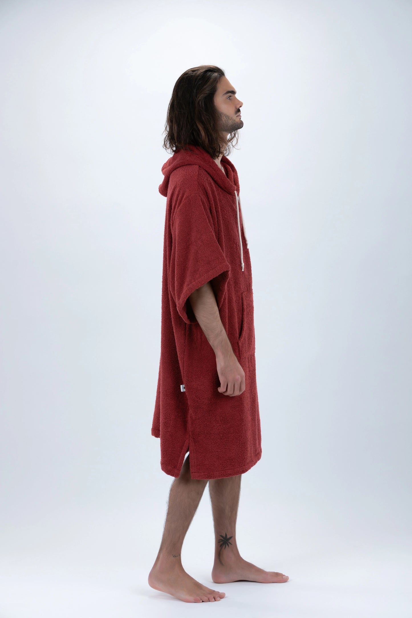 Surf Poncho Bordowy - Rozmiar uniwersalny - Bawełna - z rękawami