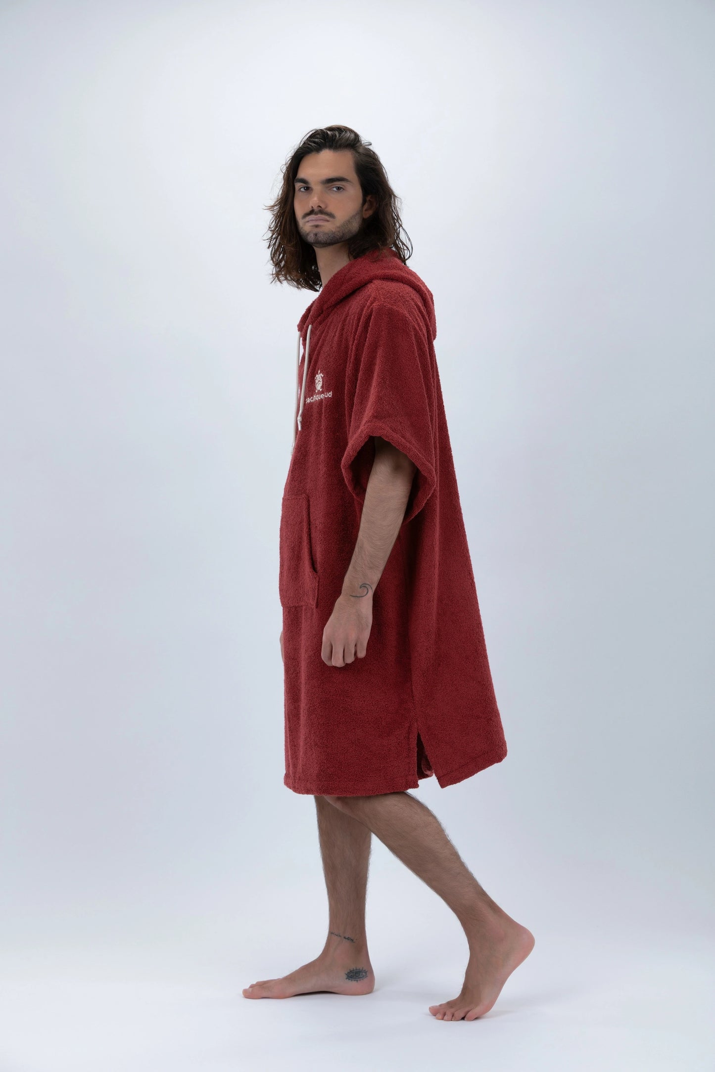 Surf Poncho Bordowy - Rozmiar uniwersalny - Bawełna - z rękawami