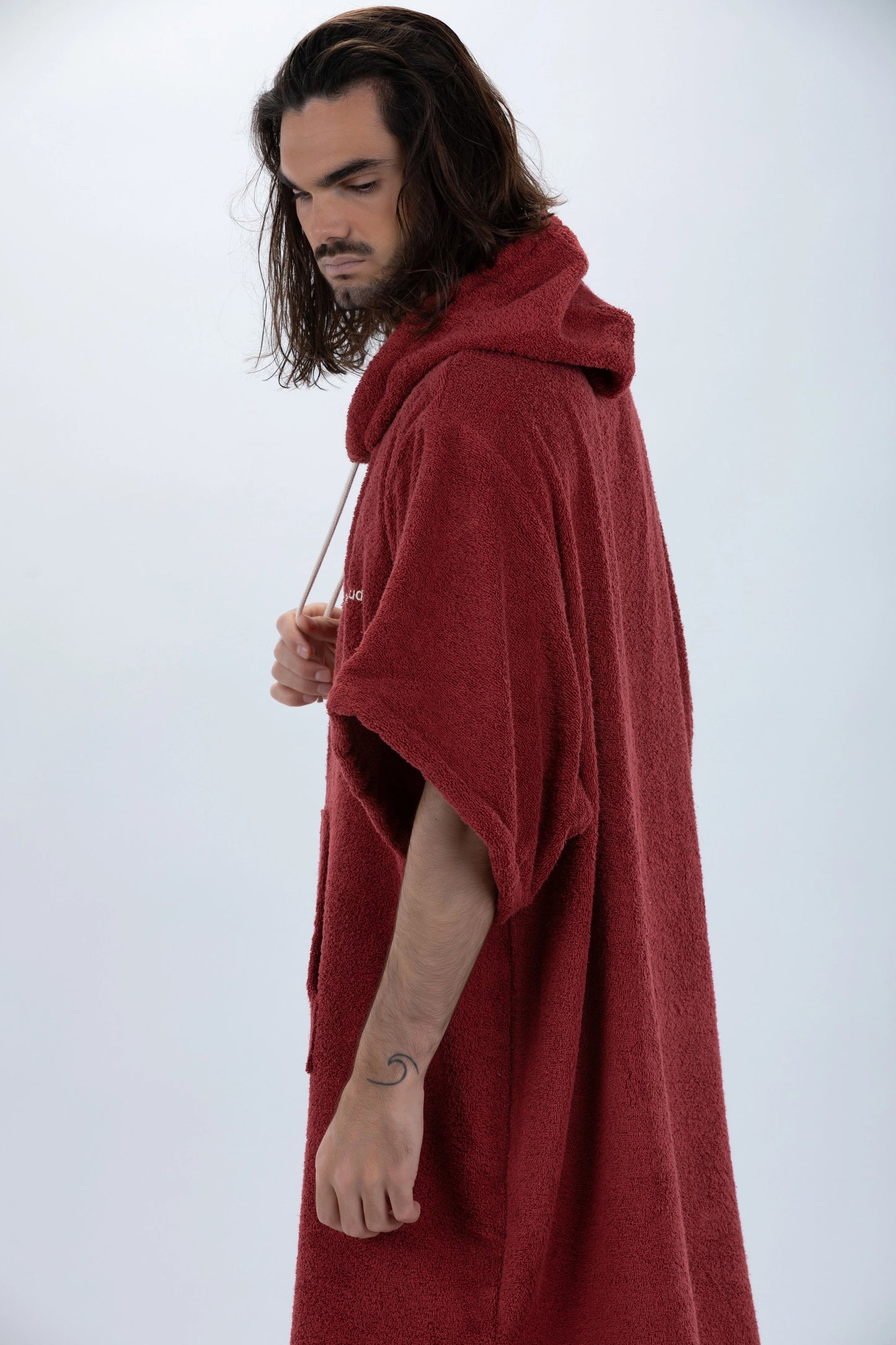Surf Poncho Bordowy - Rozmiar uniwersalny - Bawełna - z rękawami