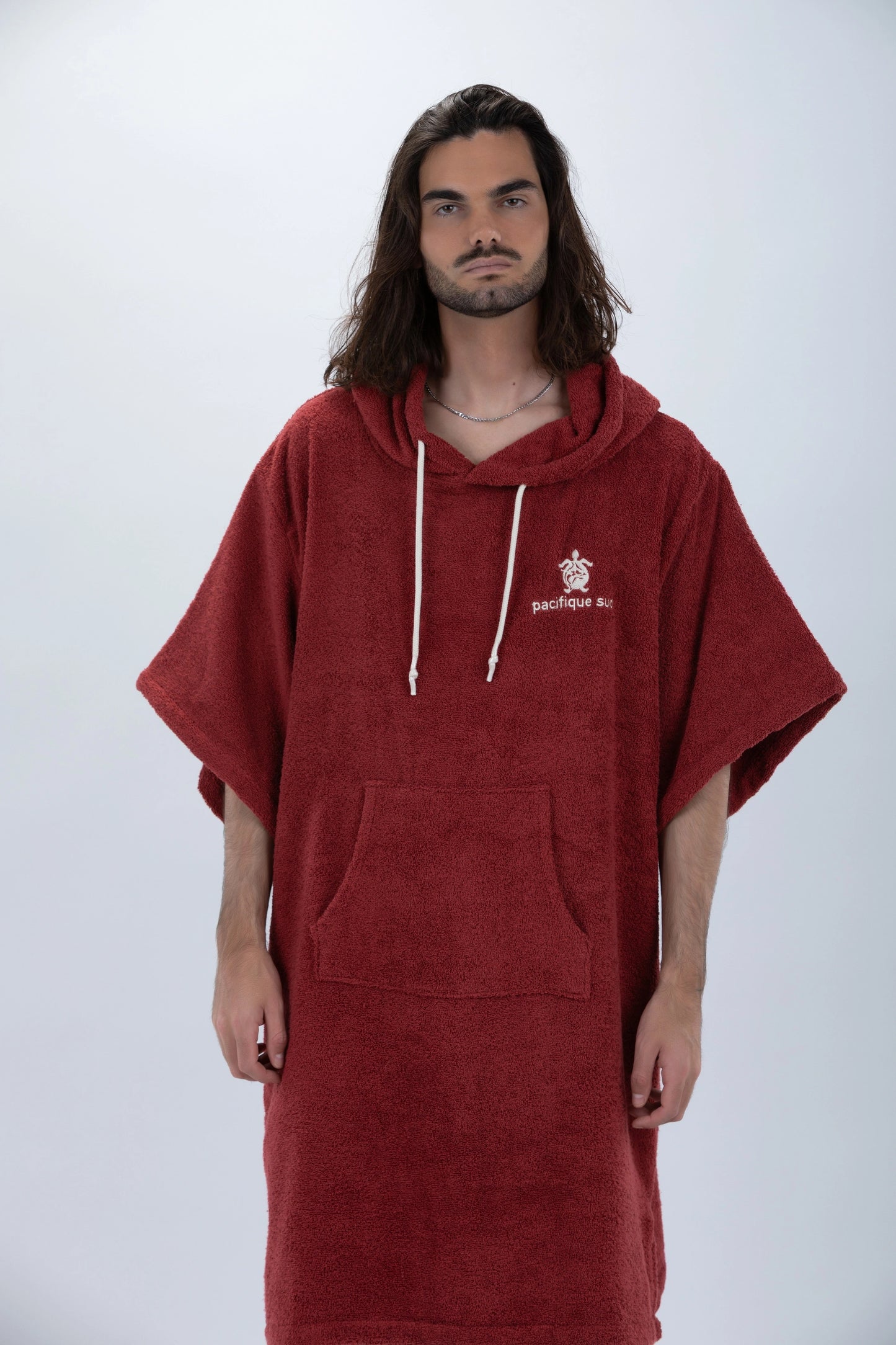 Surf Poncho Bordowy - Rozmiar uniwersalny - Bawełna - z rękawami