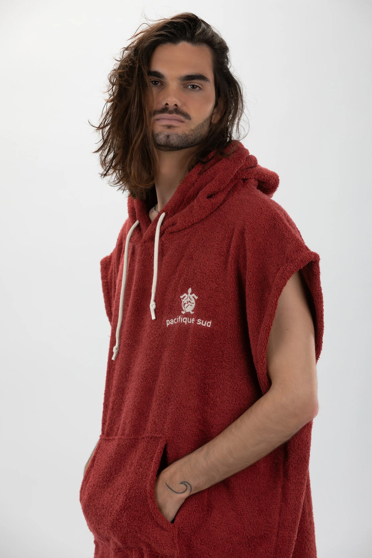 Surf Poncho Bordowy - Rozmiar Duży - Bawełna - bez rękawów