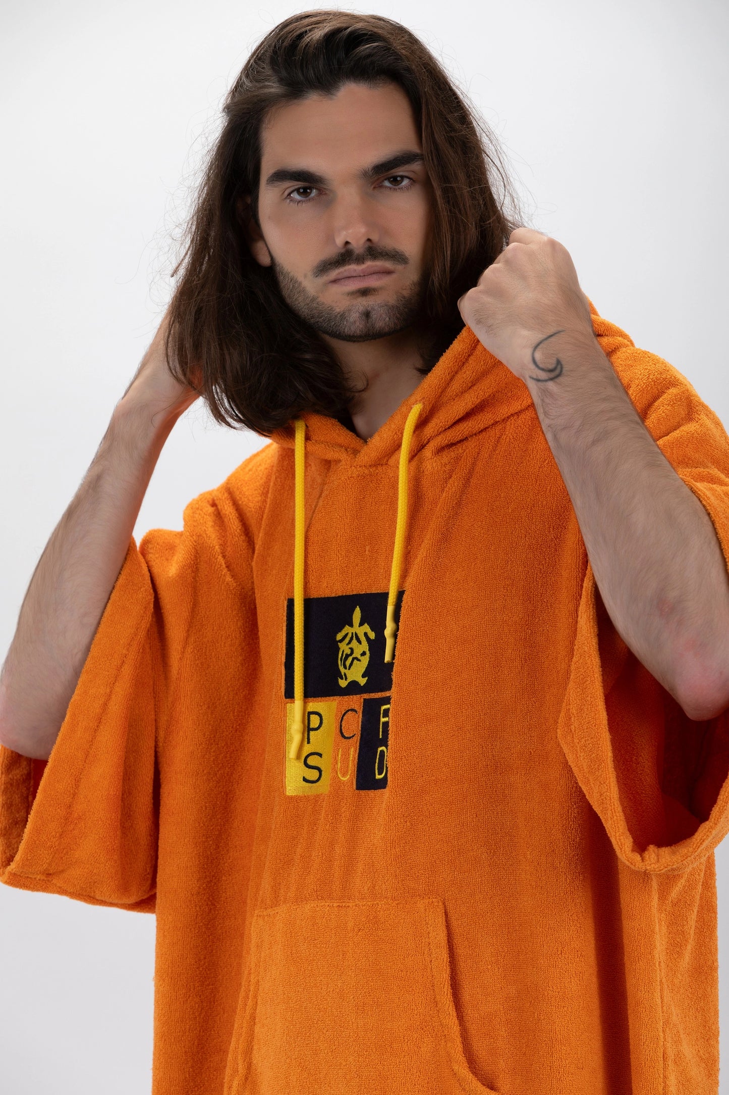 Surf Poncho Arancione - Taglia Unica - Tencel - Con maniche