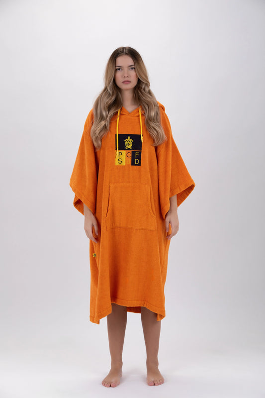 Surf Poncho Naranja - Talla Única - Tencel - Con mangas
