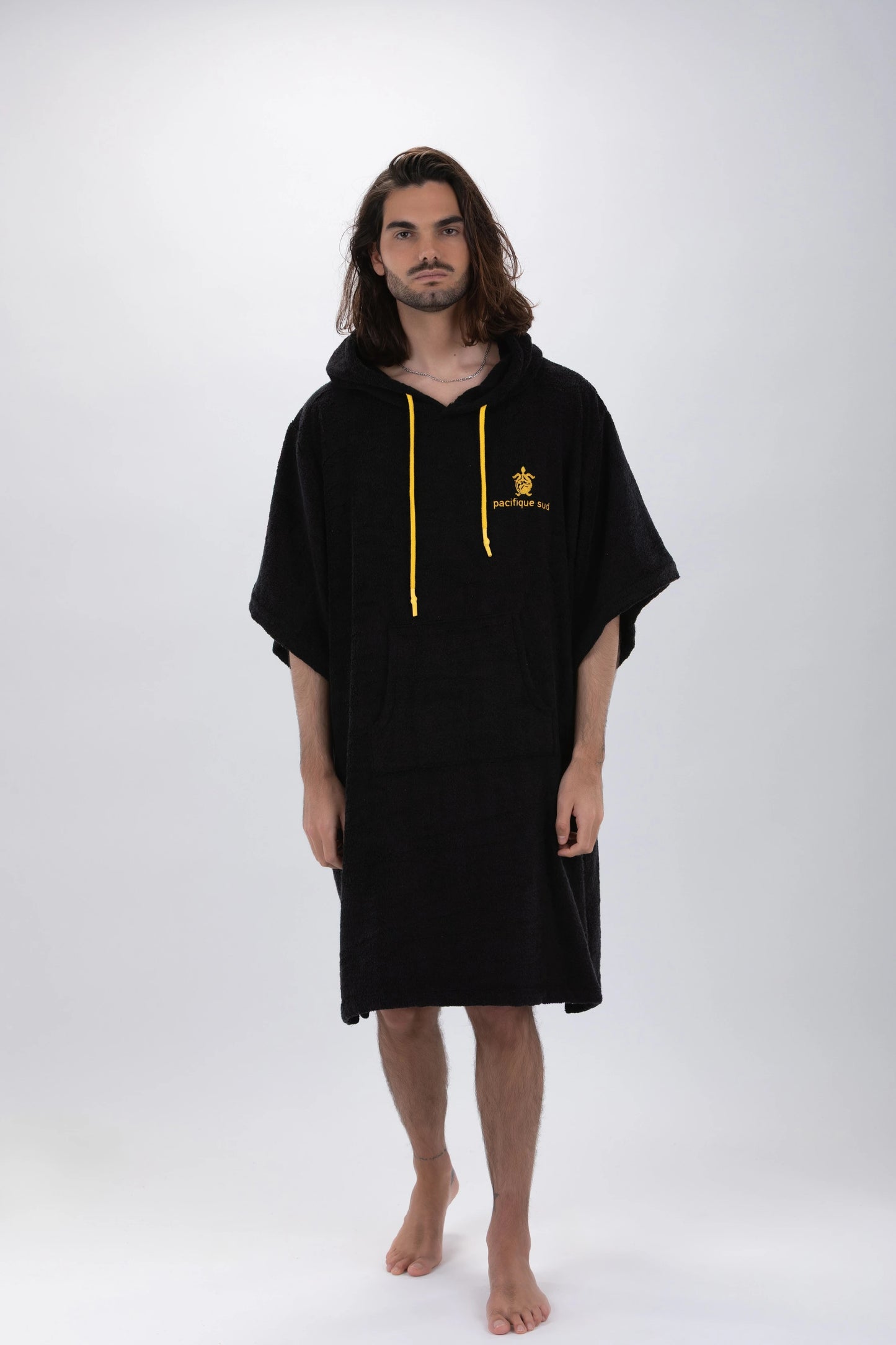 Surf Poncho Nero - Taglia Unica - Tencel - Con maniche