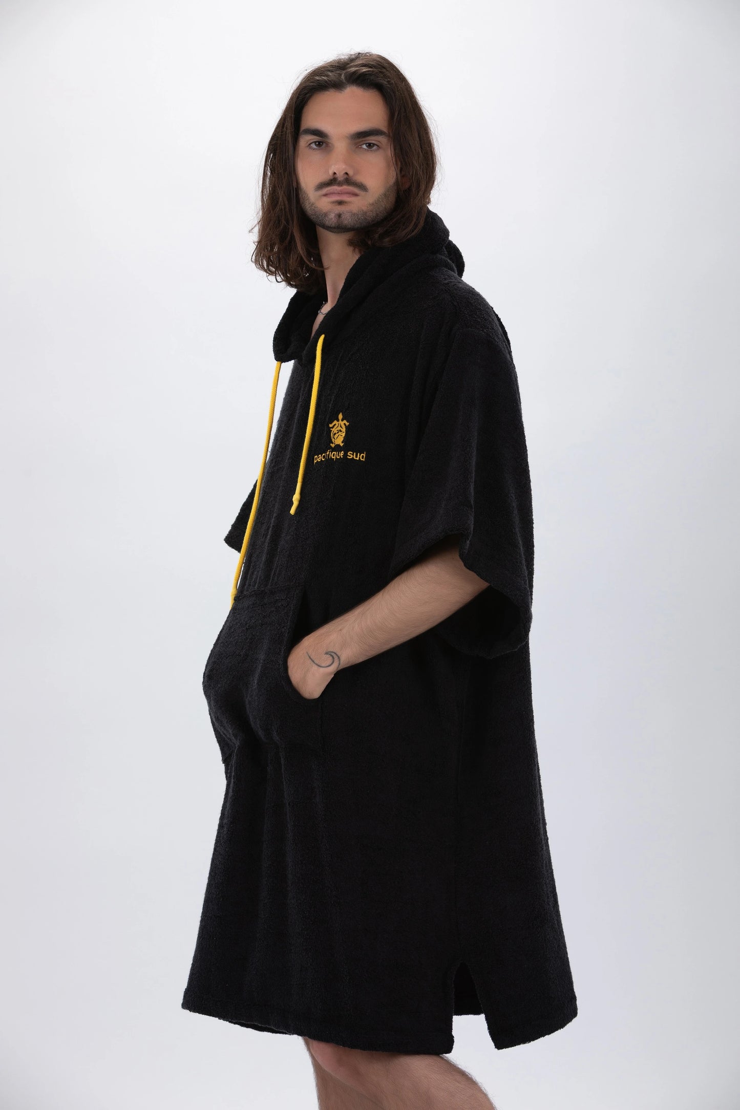 Surf Poncho Nero - Taglia Unica - Tencel - Con maniche