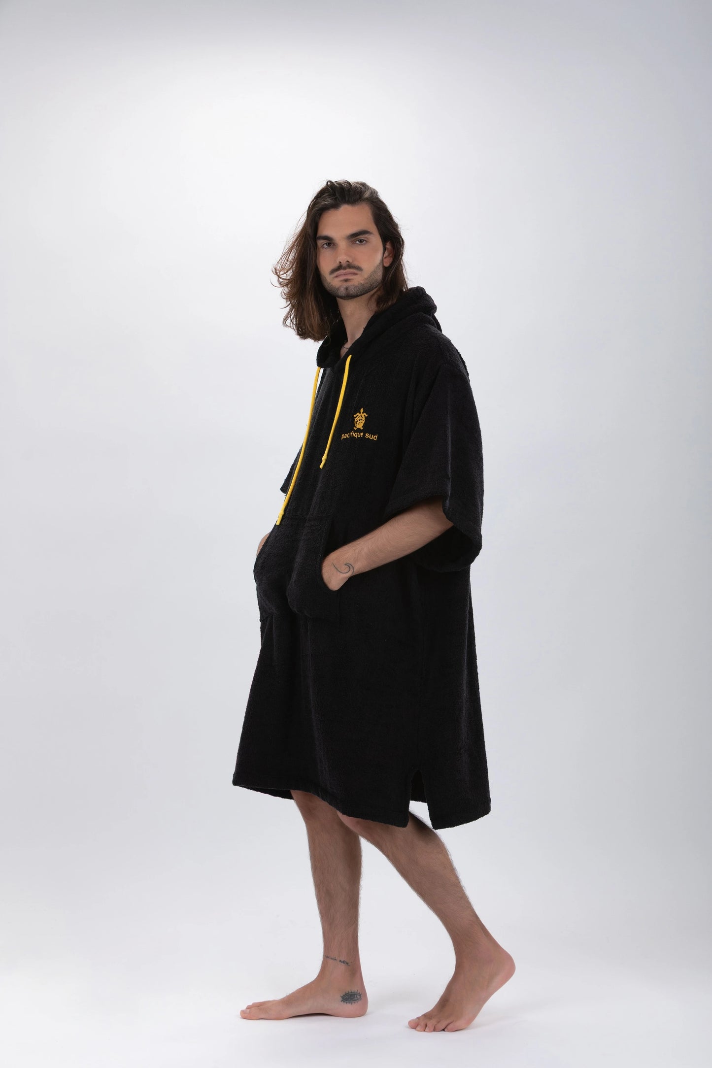 Surf Poncho Nero - Taglia Unica - Tencel - Con maniche