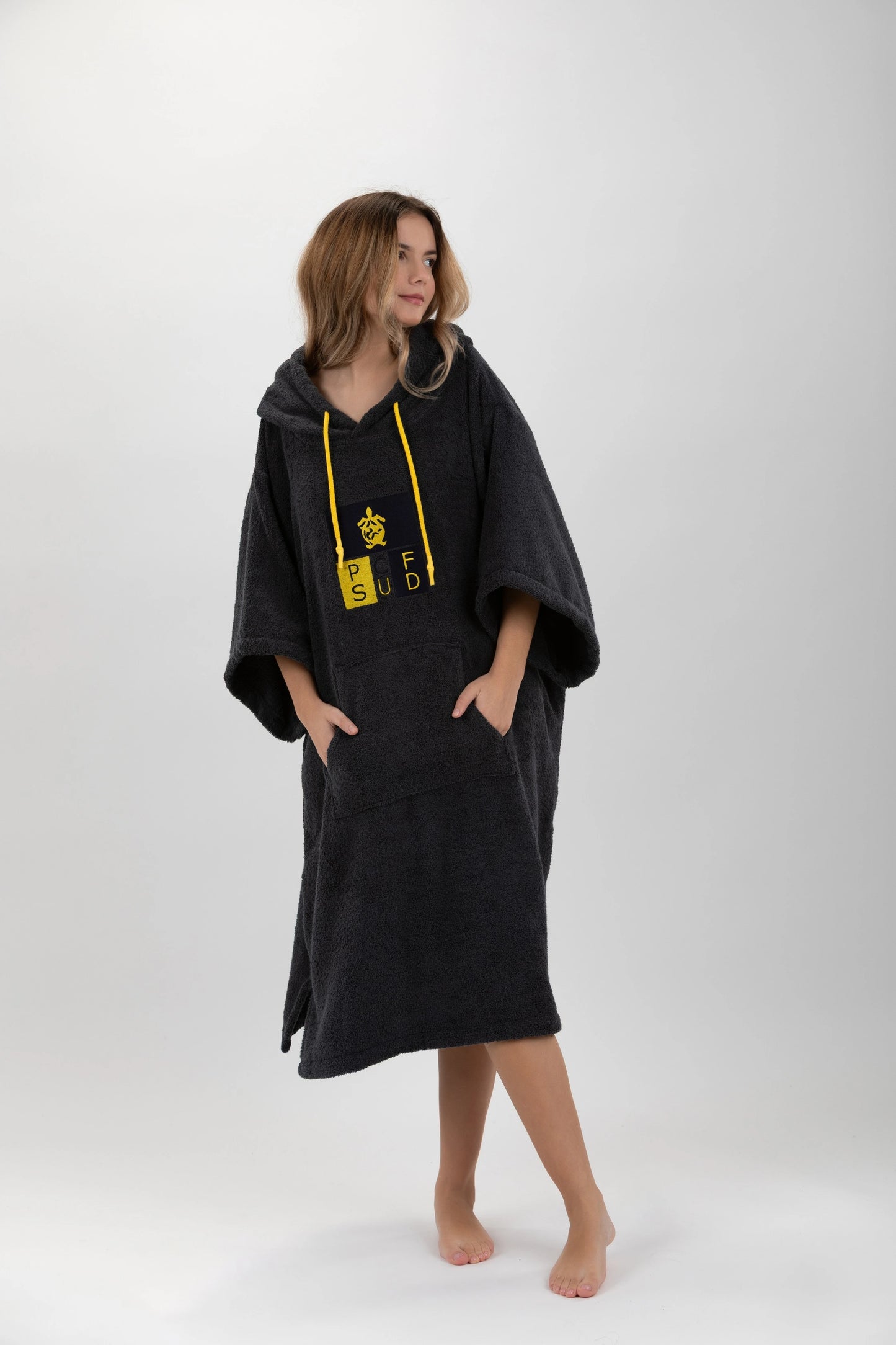 Surf Poncho Mörkgrå - One Size - Bomull - med ärmar