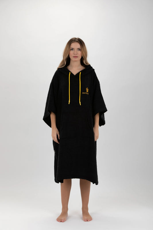 Surf Poncho Negro - Talla Única - Tencel - Con mangas