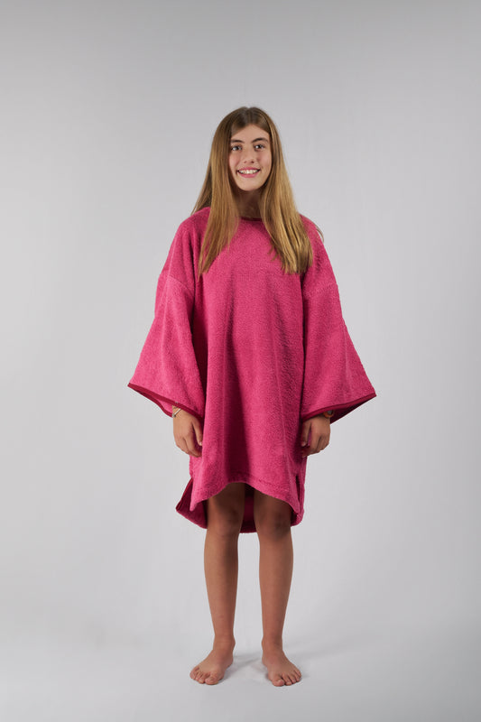 Poncho Surf Kinder - Rosa - Baumwolle - Mit Ärmeln