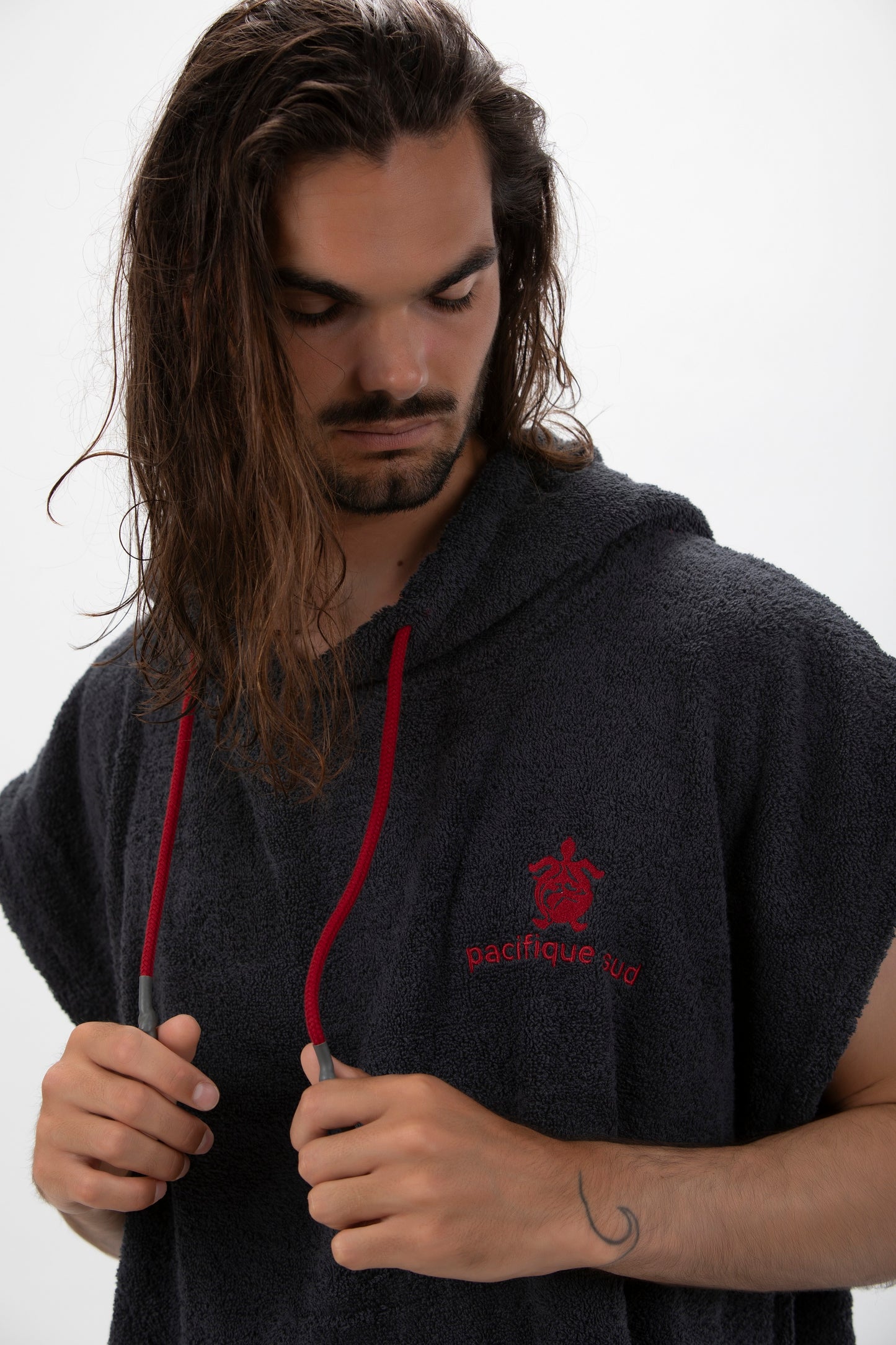 Surf Poncho Grigio Scuro - Taglia Larga - Cotone - senza maniche