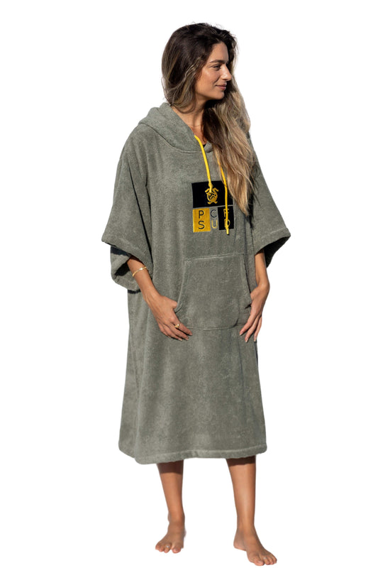 Poncho Surf Green, With Sleeves, Cotton