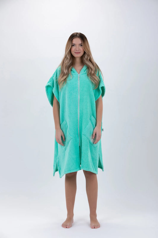 Poncho Surf Grön - One Size - Bomull - Utan ärmar - Med dragkedja