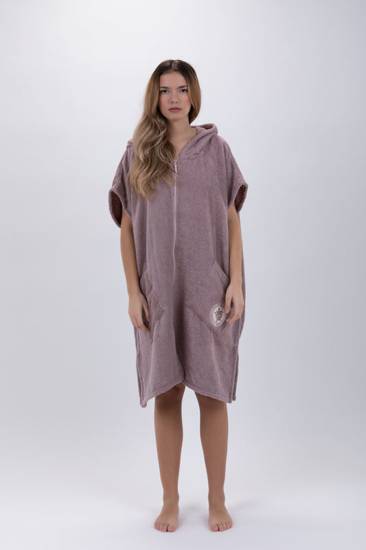 Poncho Surf Brun - One Size - Bomull - Utan ärmar - Med dragkedja