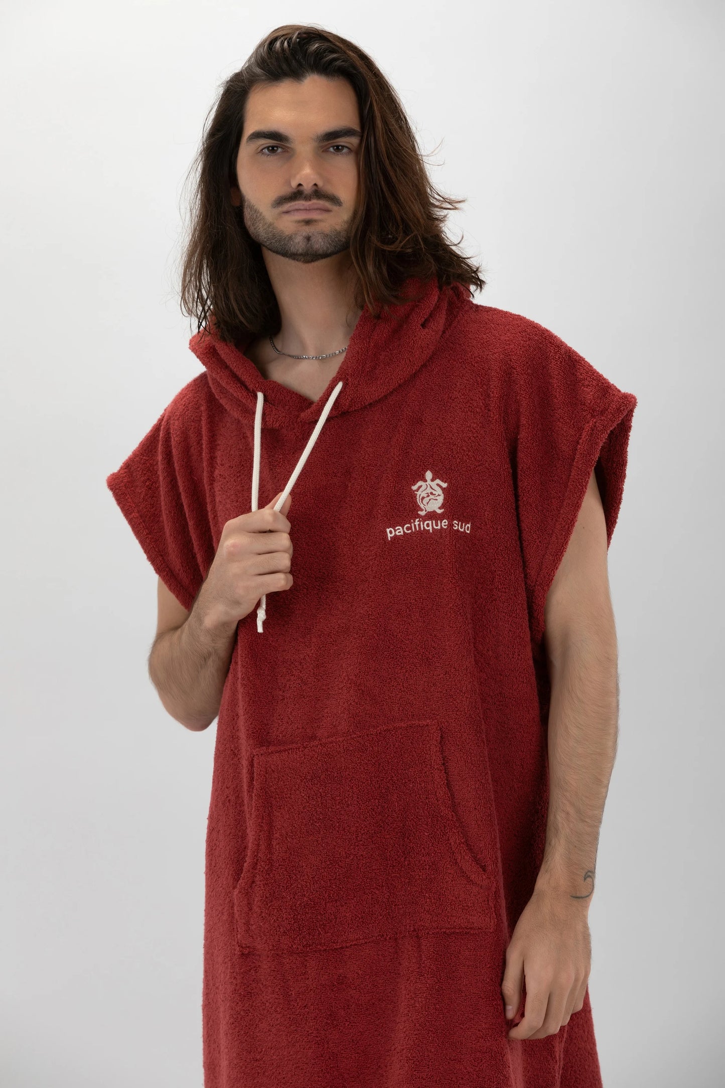 Poncho Surf Bordeaux - Taglia Larga - Cotone - senza maniche