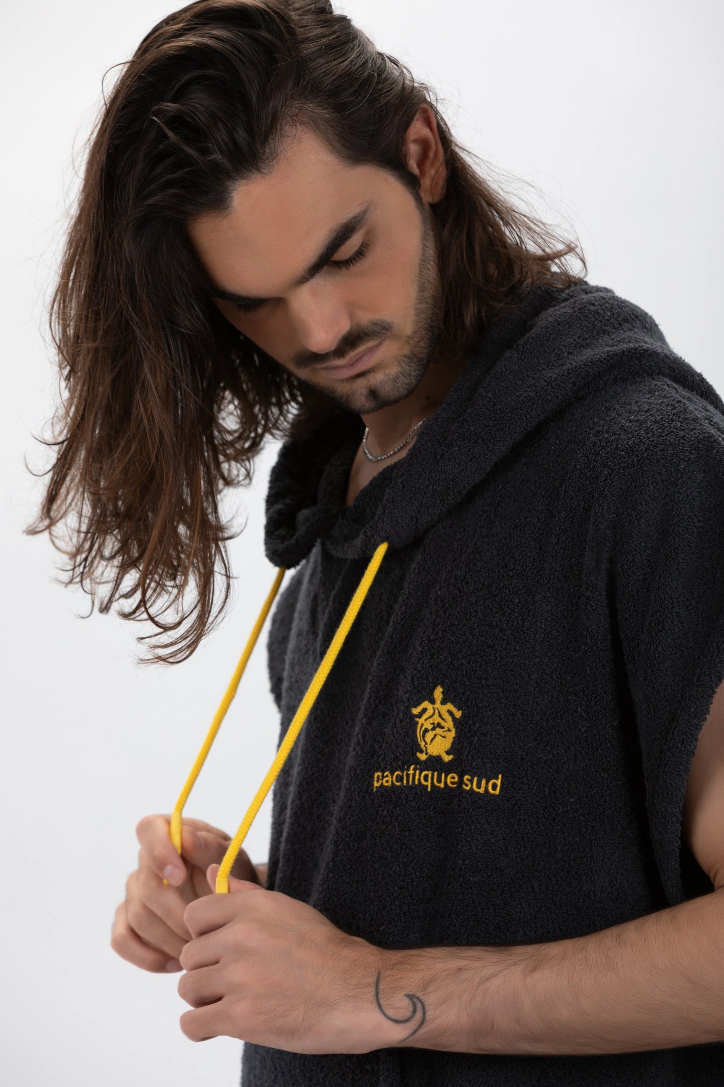 Poncho Surf Ciemnoszary - Rozmiar Szeroki - Bawełna - Bez Rękawów