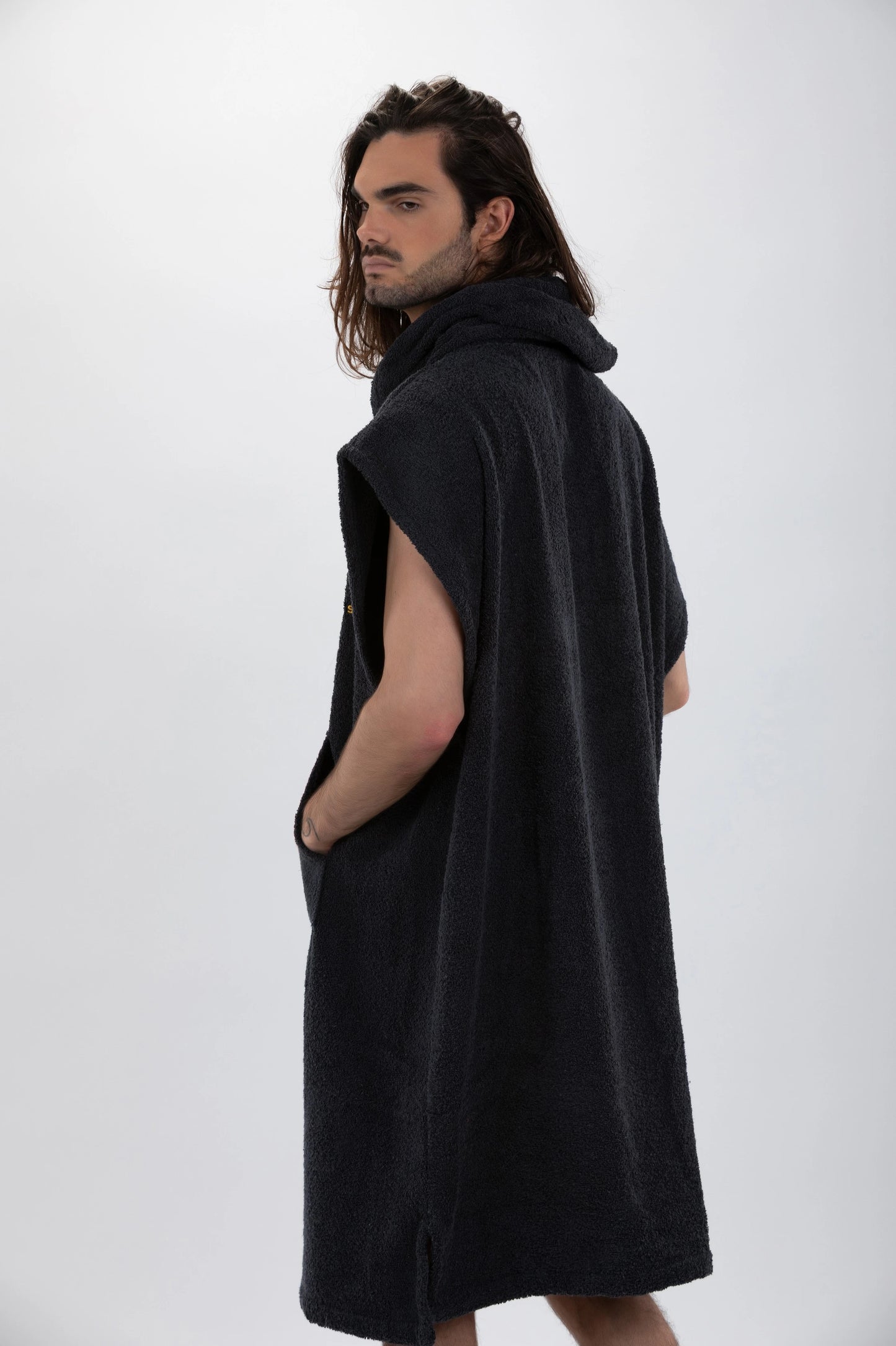 Poncho Surf Ciemnoszary - Rozmiar Szeroki - Bawełna - Bez Rękawów