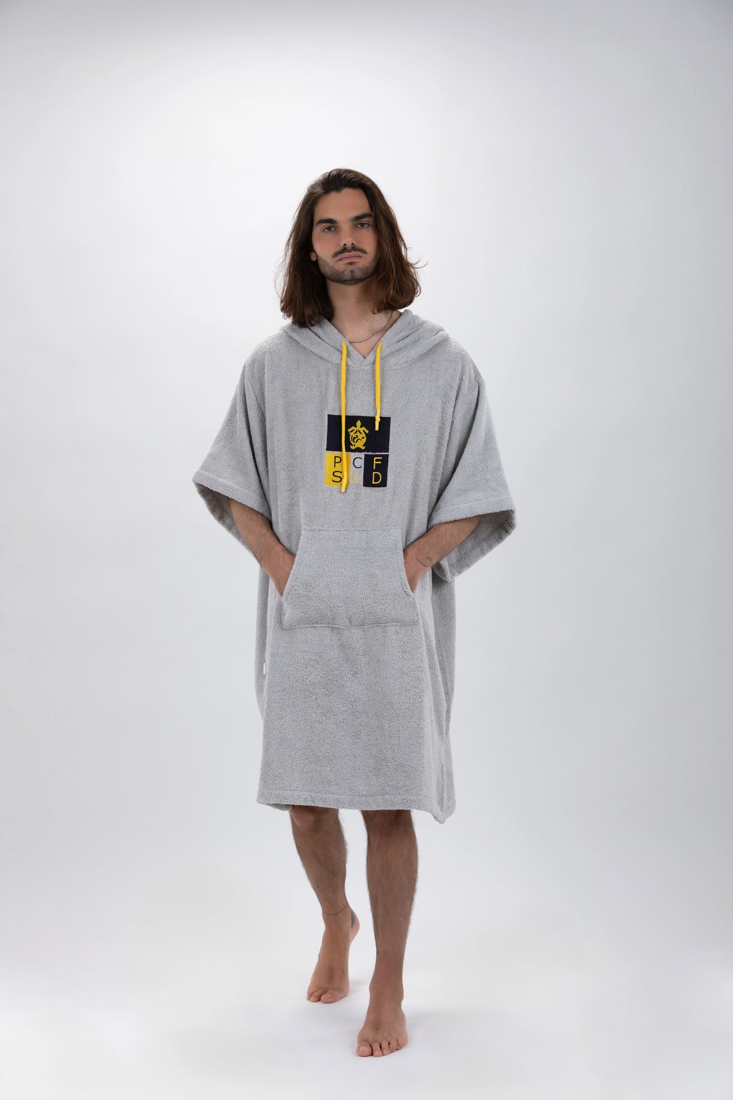 Világosszürke Poncho Surf - Egységes méret - Pamut - ujjakkal