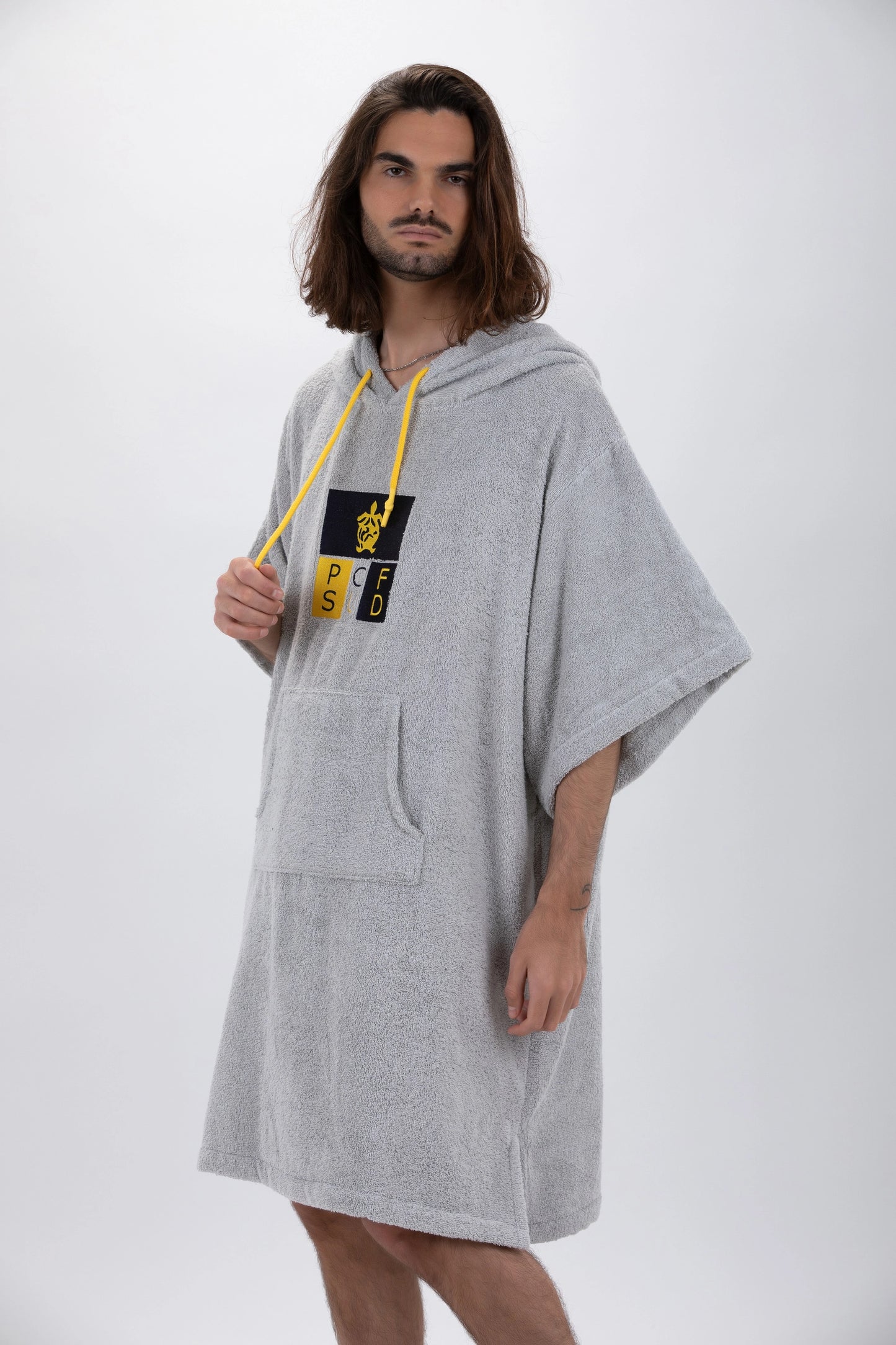Világosszürke Poncho Surf - Egységes méret - Pamut - ujjakkal