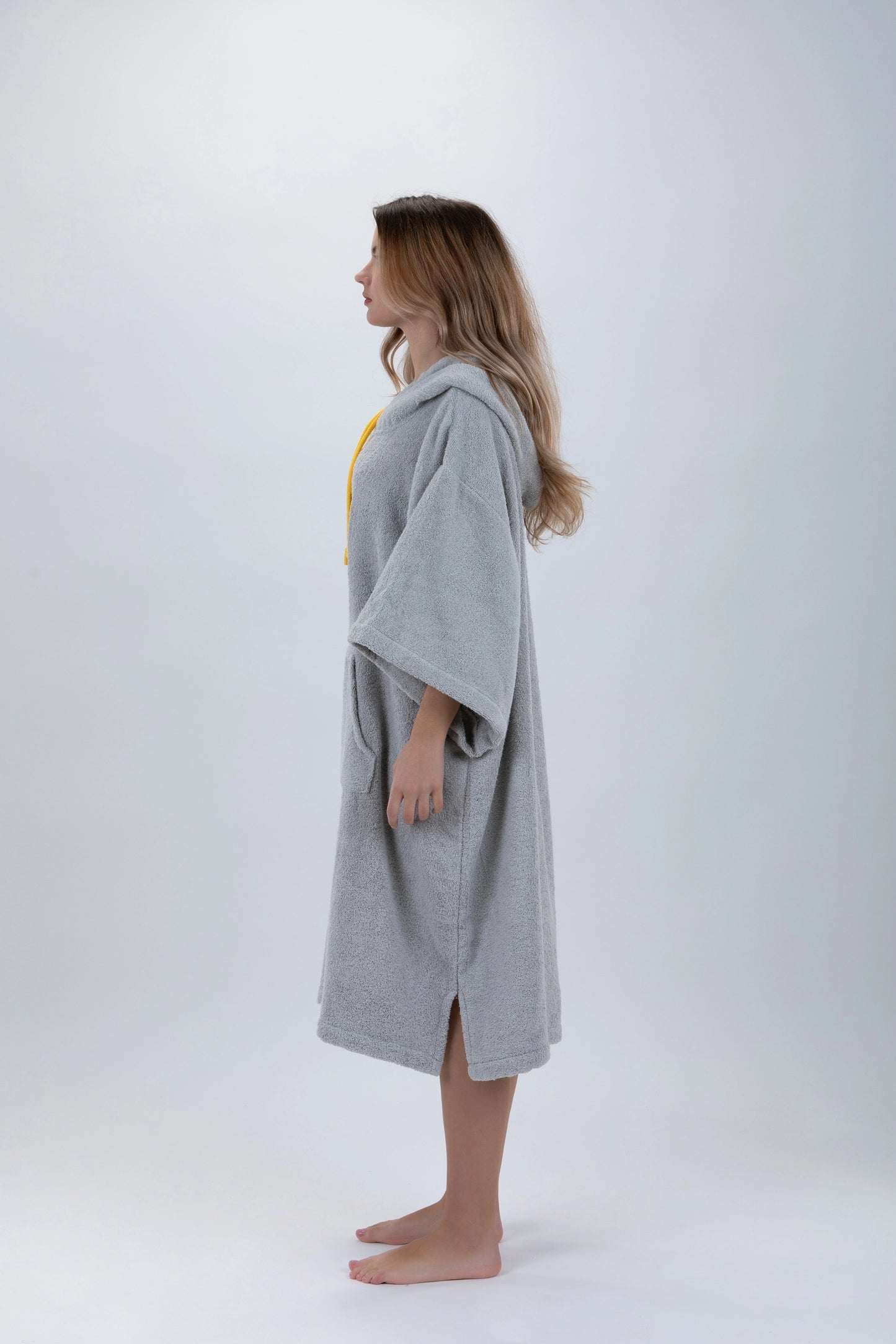 Világosszürke Poncho Surf - Egységes méret - Pamut - ujjakkal