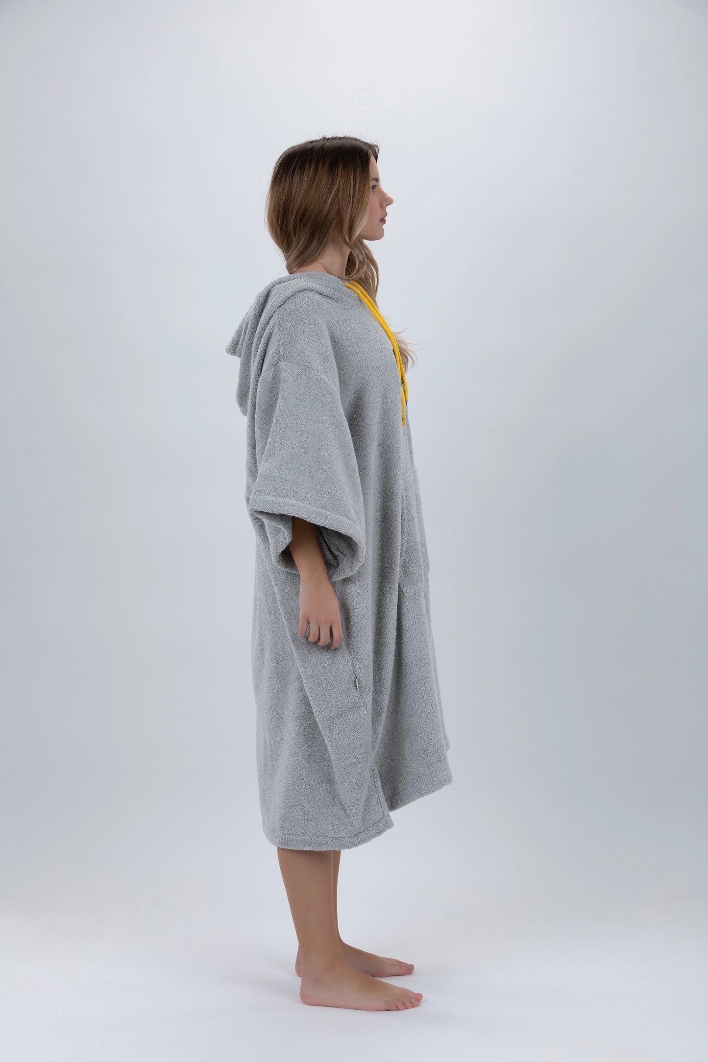 Világosszürke Poncho Surf - Egységes méret - Pamut - ujjakkal