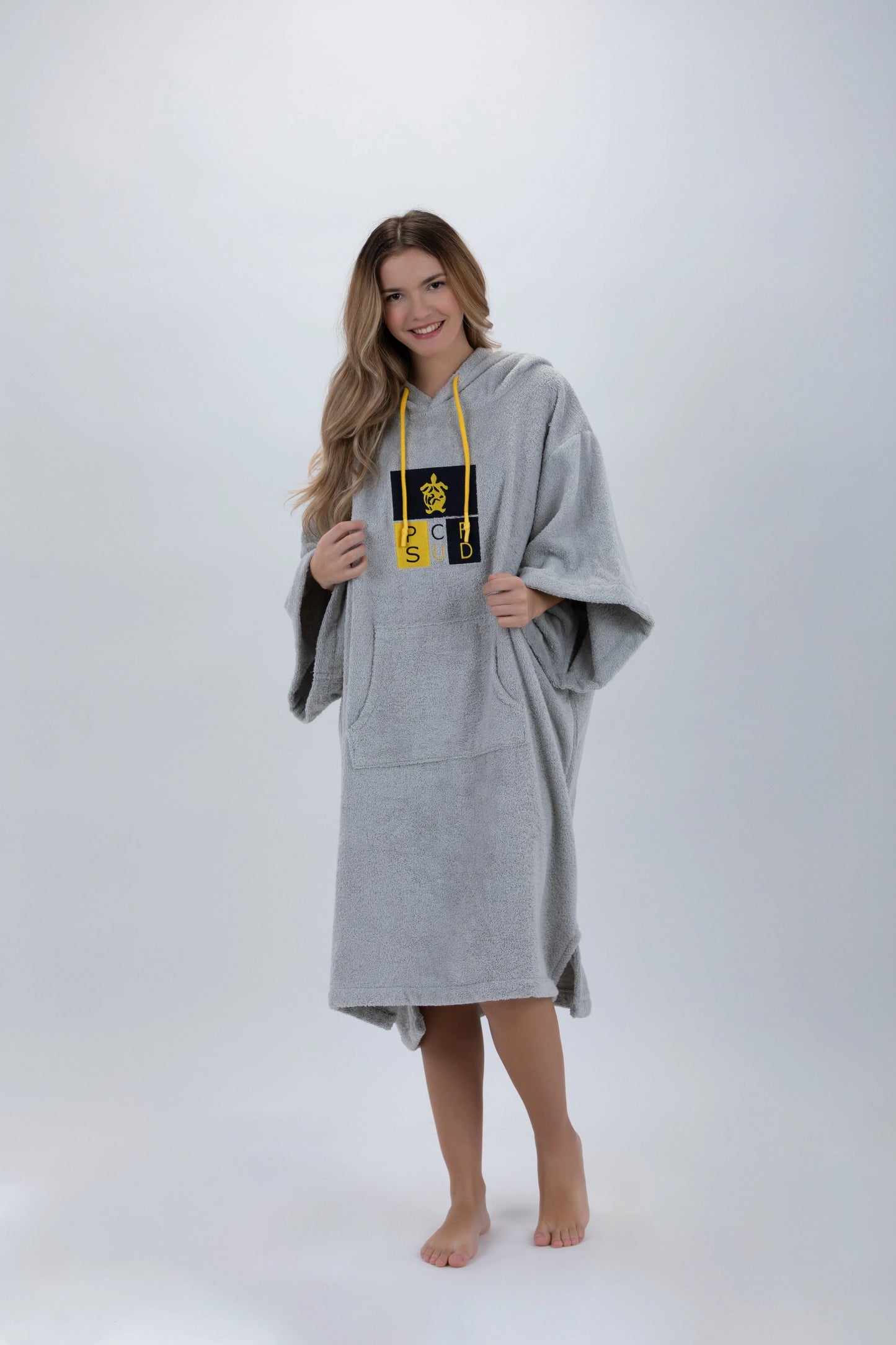 Világosszürke Poncho Surf - Egységes méret - Pamut - ujjakkal