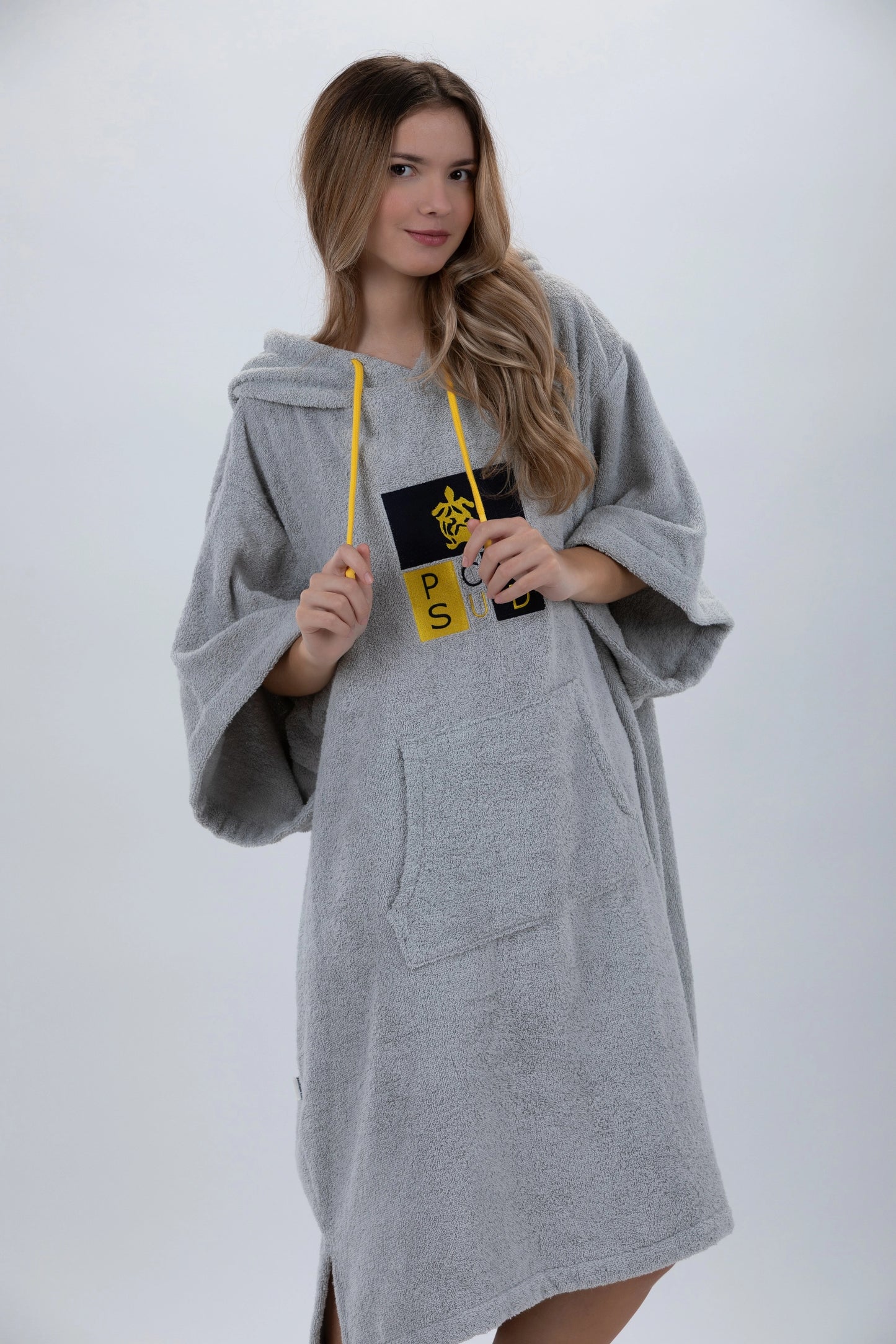 Világosszürke Poncho Surf - Egységes méret - Pamut - ujjakkal