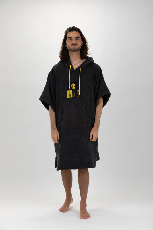 Poncho Surf Gris Foncé - Taille Unique - Coton - avec manches