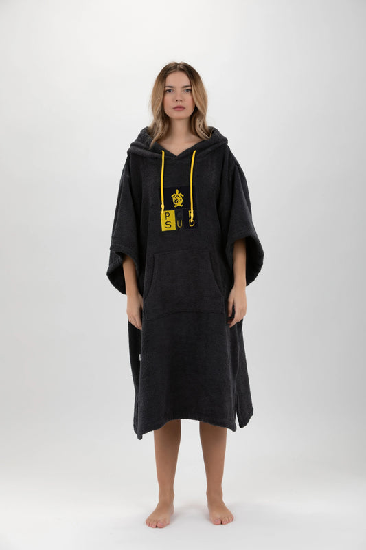 Poncho Surf Gris Foncé - Taille Unique - Coton - avec manches