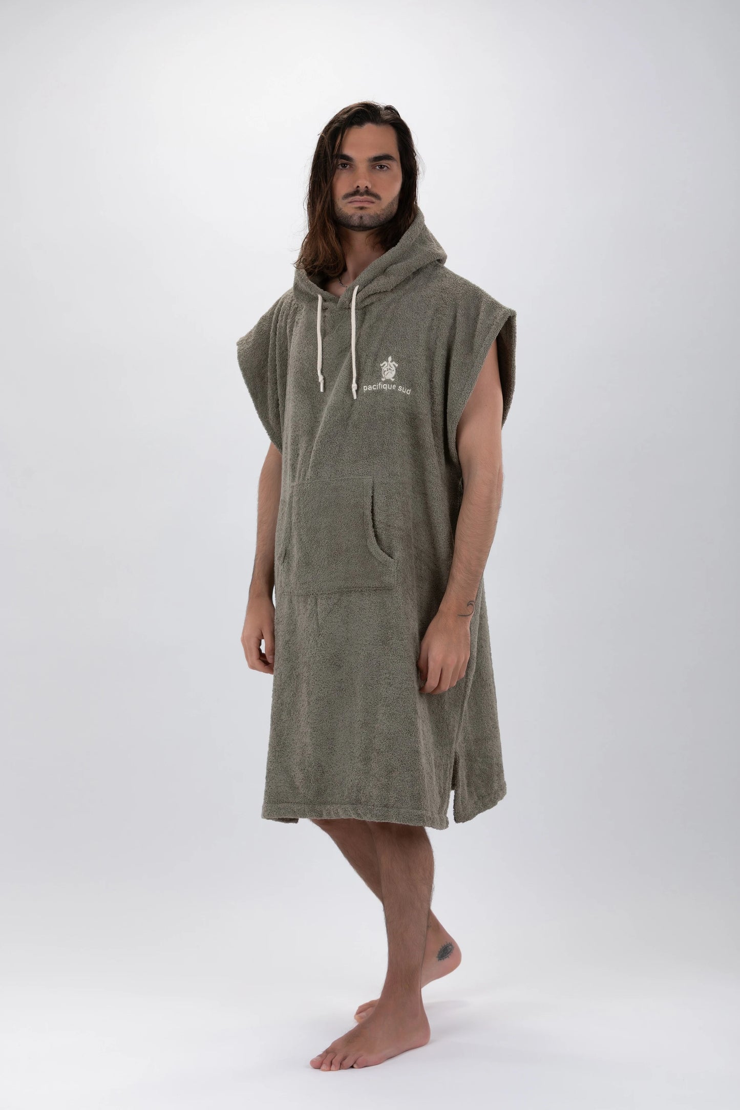 Poncho Surf Verde - Taglia Larga - Cotone - senza maniche