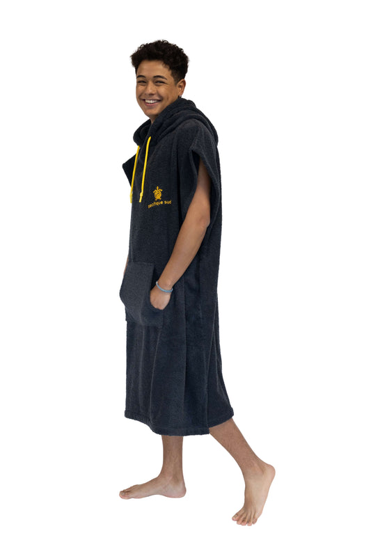 Dunkelgrauer Surf-Poncho – große Größe – Baumwolle – ärmellos