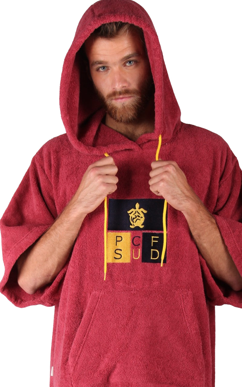 Poncho Surf Bordô - Tamanho Único - Algodão - com mangas