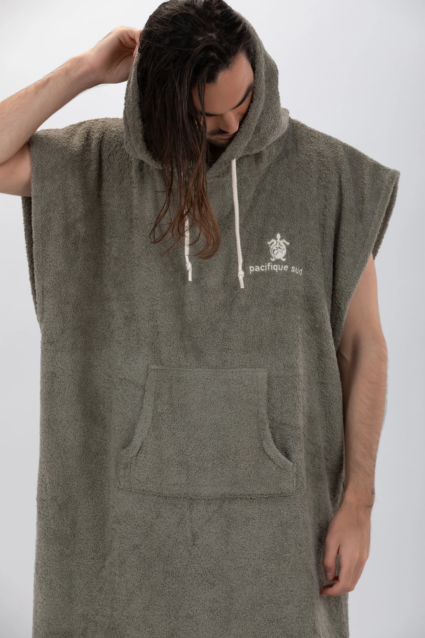 Poncho Surf Verde - Taglia Larga - Cotone - senza maniche