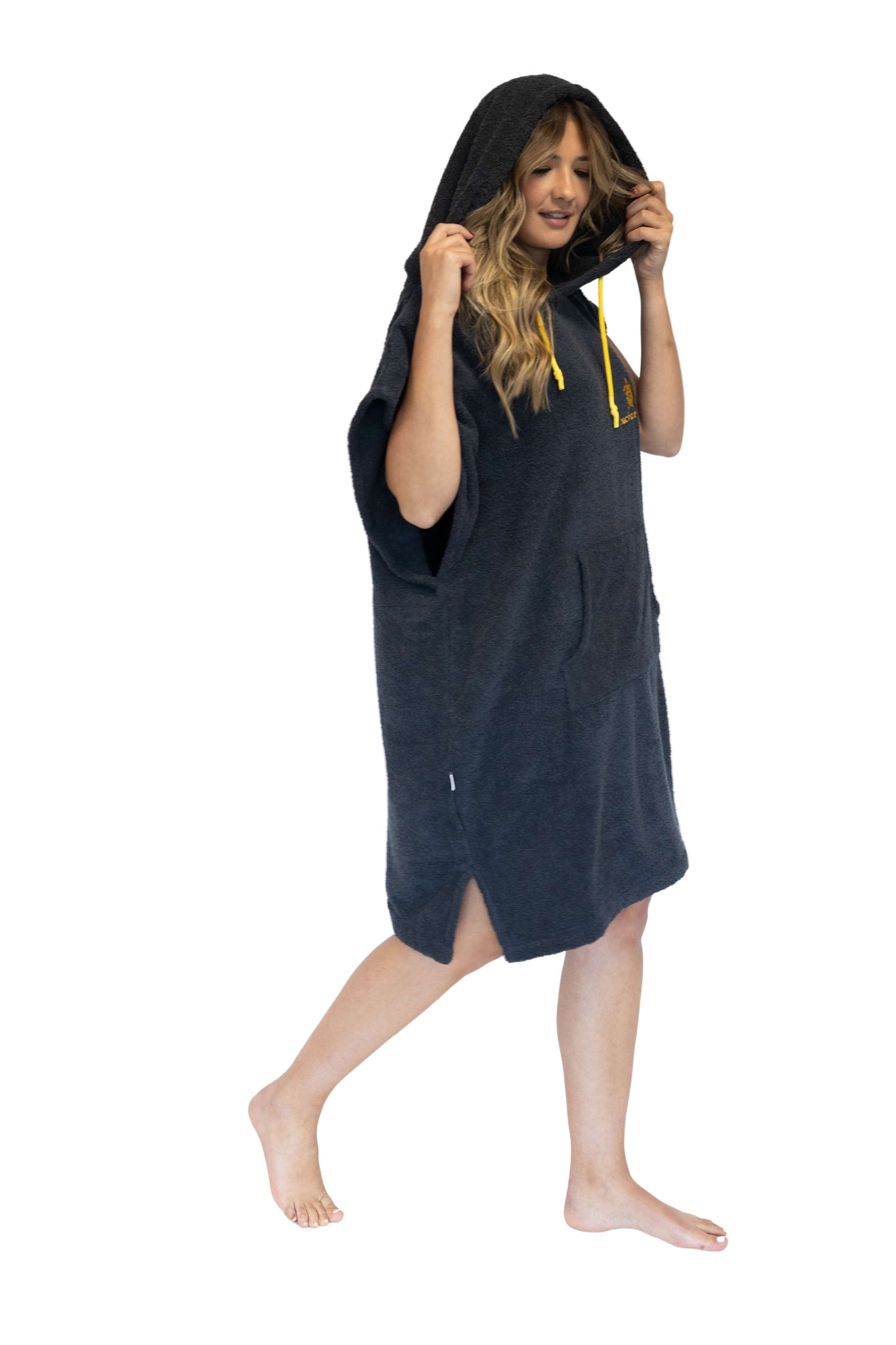 Poncho de Surf Gris Foncé - Taille Moyenne - Coton - Sans Manches