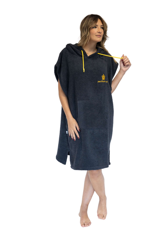 Poncho de Surf Gris Oscuro - Talla Mediana - Algodón - Sin Mangas