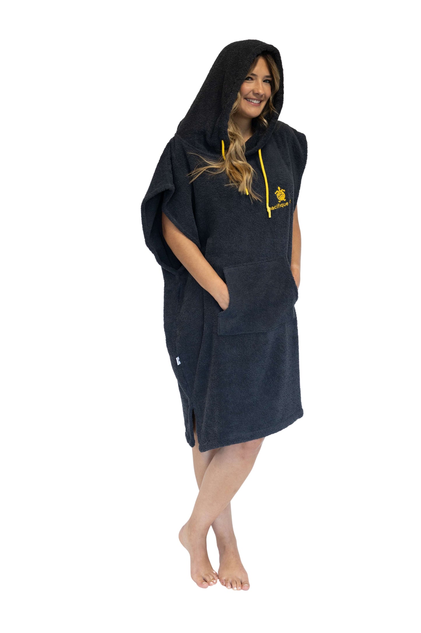 Poncho Surf Cinza Escuro -Tamanho Médio - Algodão - Sem mangas